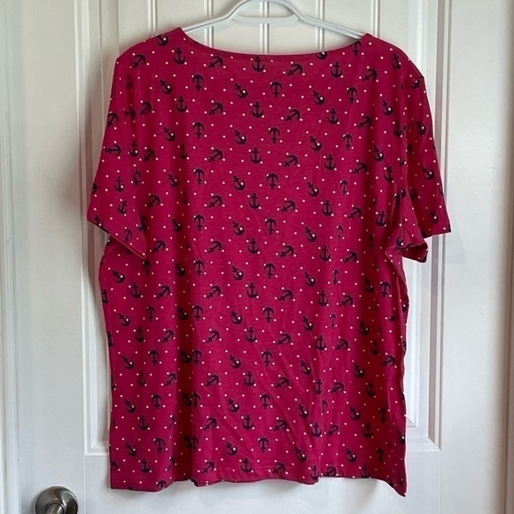 𝅺Anchor Print Coral Bay Nautical top tee XL Pink white & Navy - Picture 5 of 7